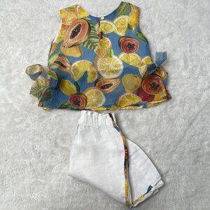 Bognar&Piccolini Kid's White Blue Fruit Pattern Blouse & Pant Set Size 2 Years